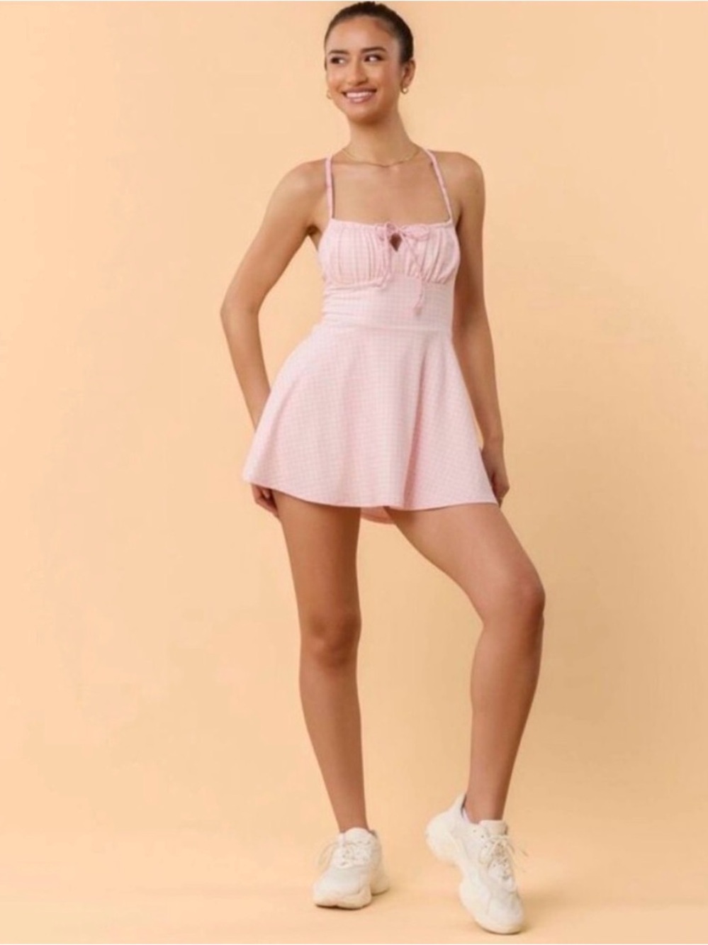 NWT! Popflex Target X Blogilates Tie Front Twirl Active Dress Gingham/Floral S